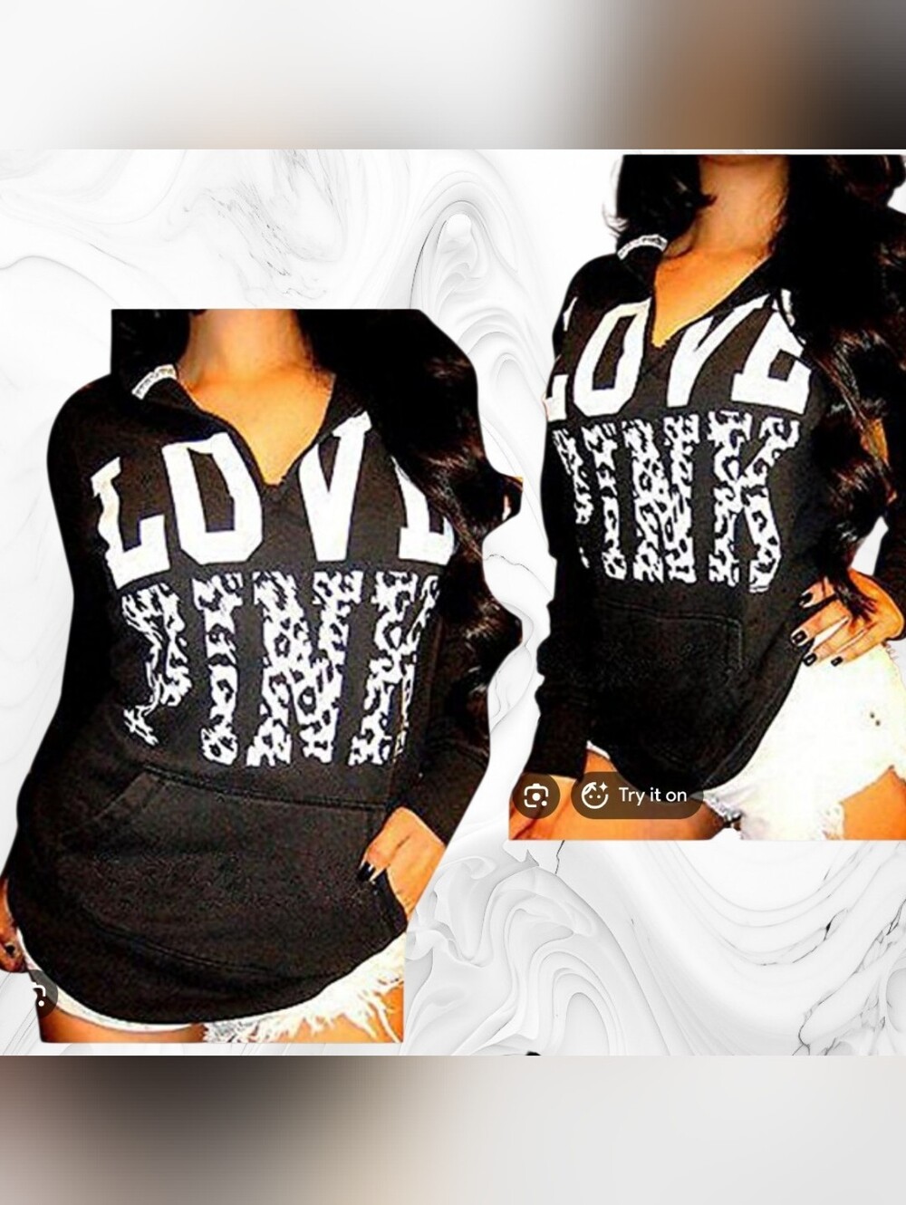 PINK Victoria's Secret Black "LOVE PINK" Pullover Hoodie - Picture 2 of 4